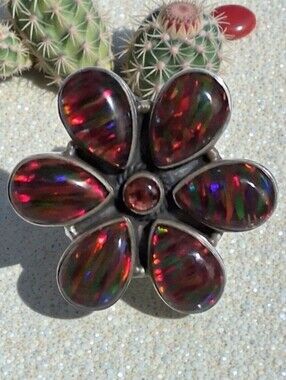AURORA OPAL FLOWER RING 925 STERLING SILVER SIZE 5